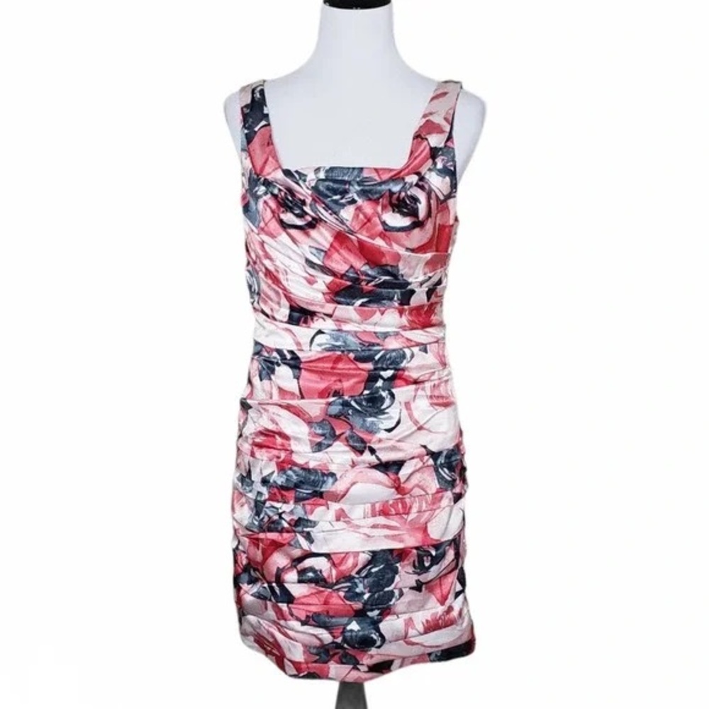 Express Satin Floral Print Sleeveless Bodycon Dress